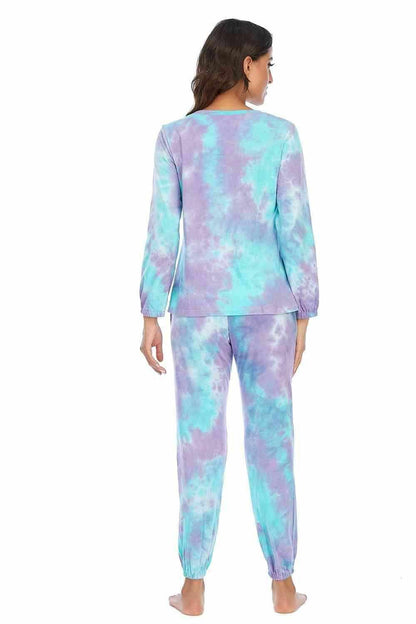 Tie-Dye Top and Drawstring Pants Lounge Set 