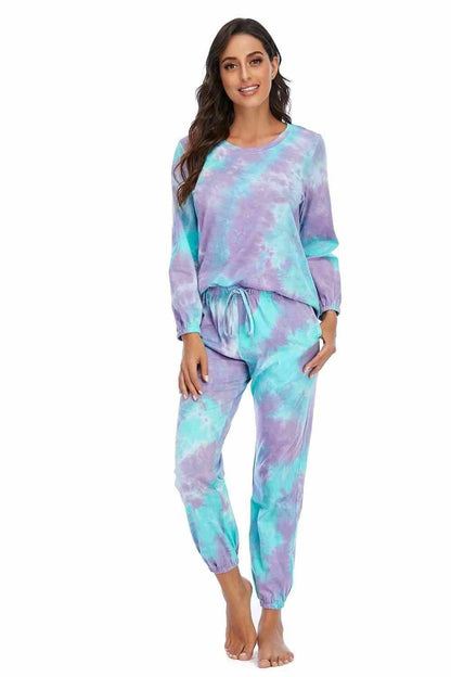 Tie-Dye Top and Drawstring Pants Lounge Set 