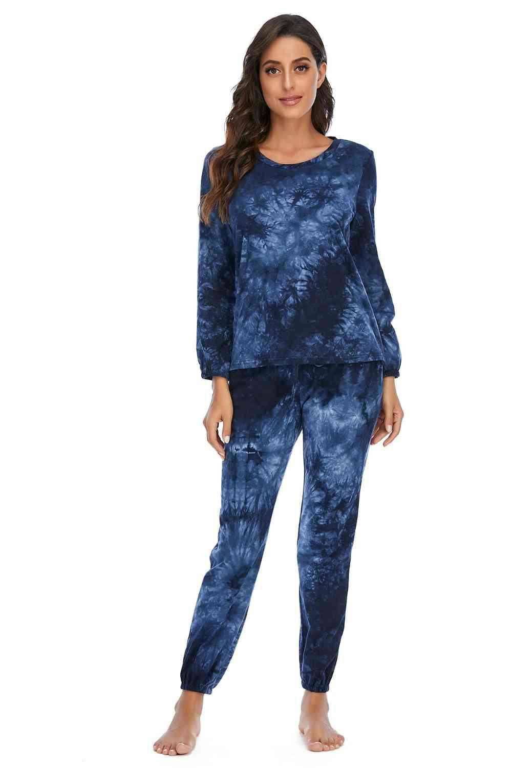 Tie-Dye Top and Drawstring Pants Lounge Set 