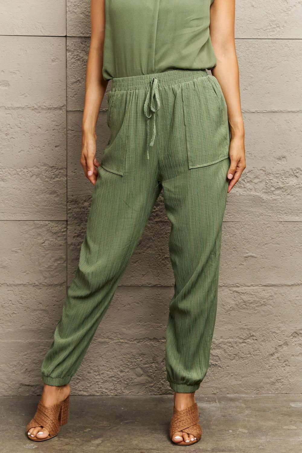 Tie Waist Long Pants with Pocket 