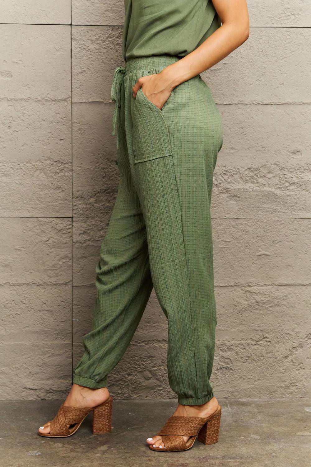 Tie Waist Long Pants with Pocket 