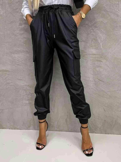 Tied High Waist Pants with Pockets 