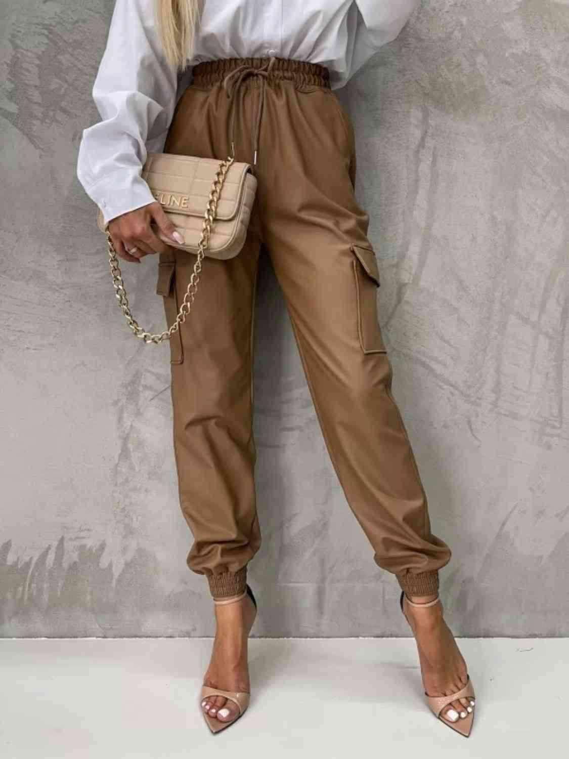 Tied High Waist Pants with Pockets 