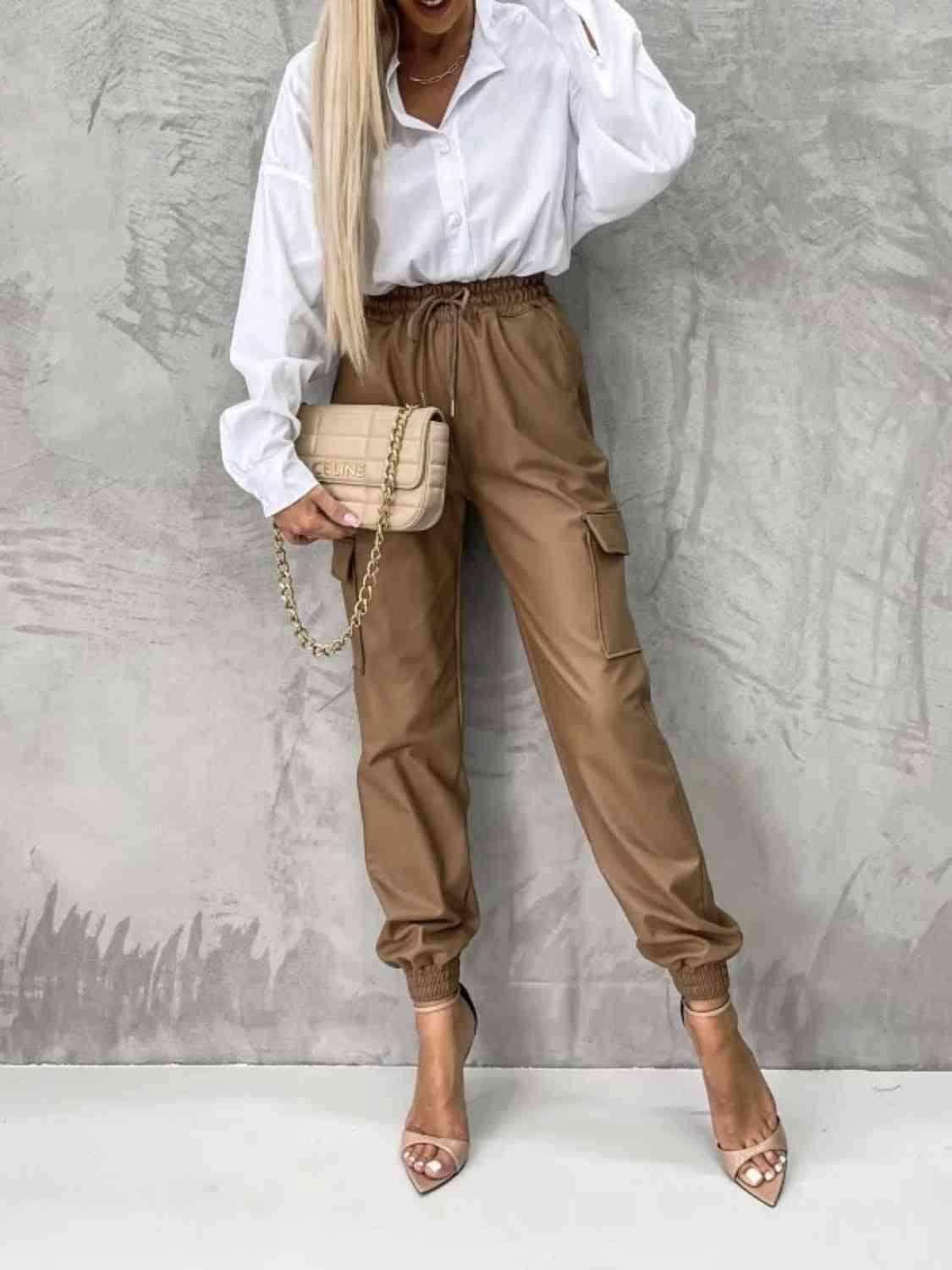 Tied High Waist Pants with Pockets 