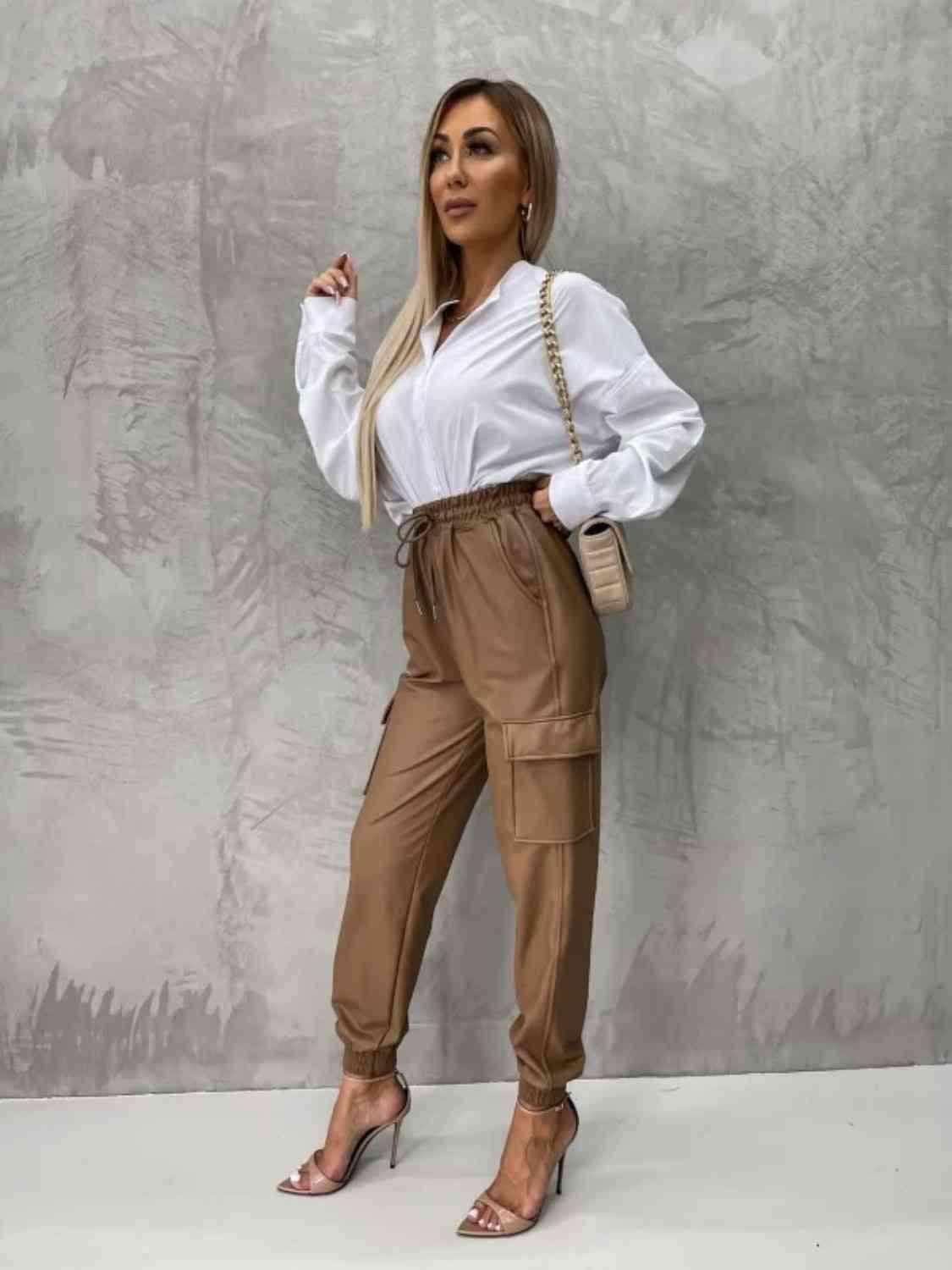 Tied High Waist Pants with Pockets 