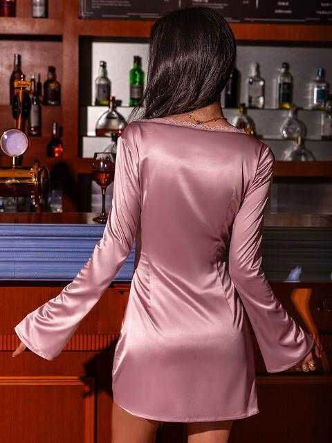 Tied Sweetheart Neck Long Sleeve Night Dress 