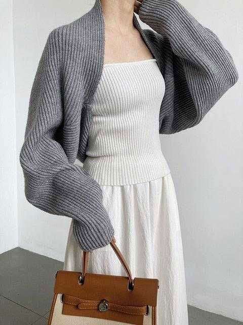 Touka Knitted Shrug Scarf - Gray 