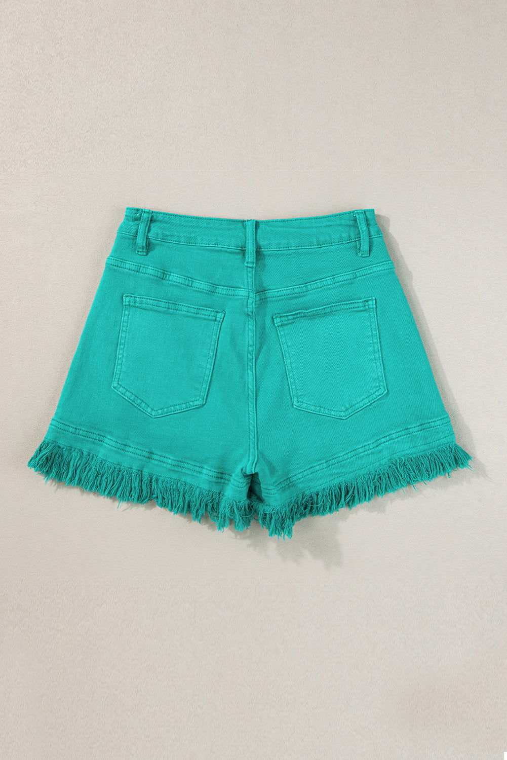 Turquoise Raw Hem Mid Rise Denim Shorts 