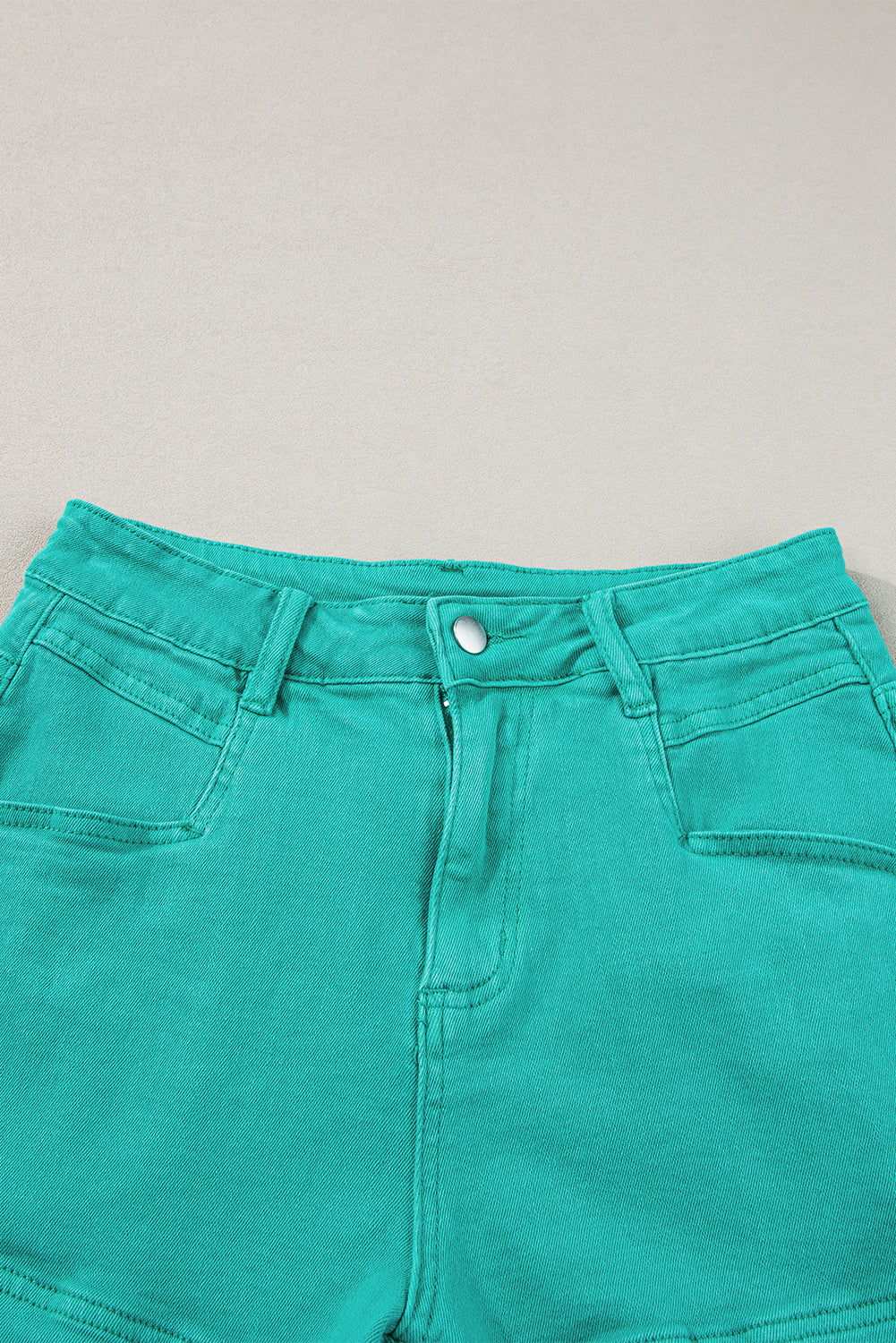 Turquoise Raw Hem Mid Rise Denim Shorts 