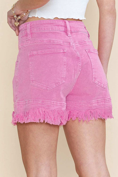 Turquoise Raw Hem Mid Rise Denim Shorts 