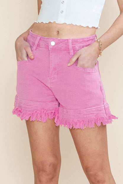 Turquoise Raw Hem Mid Rise Denim Shorts 