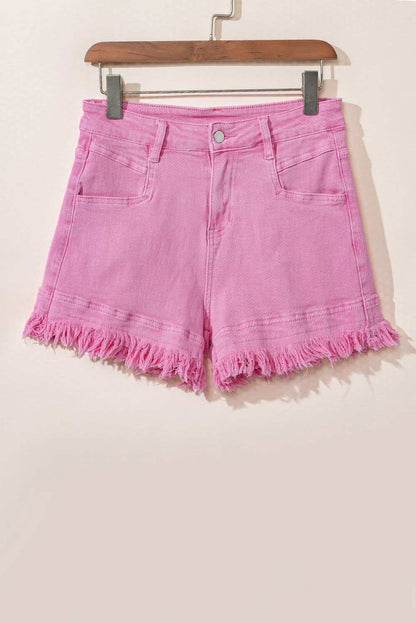 Turquoise Raw Hem Mid Rise Denim Shorts 