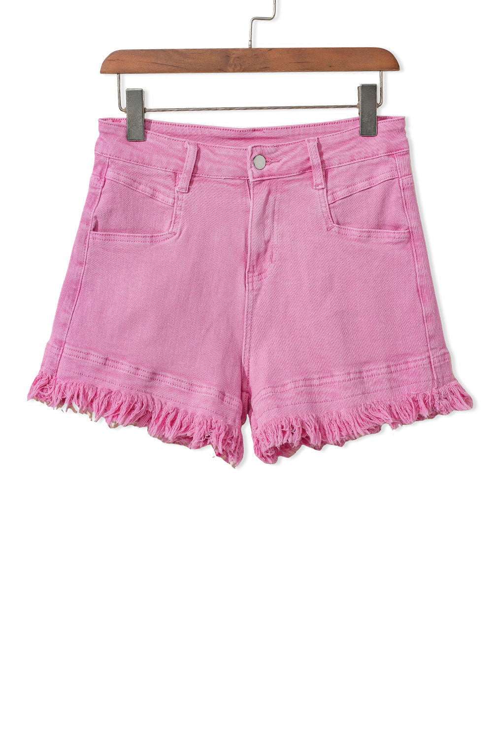 Turquoise Raw Hem Mid Rise Denim Shorts 