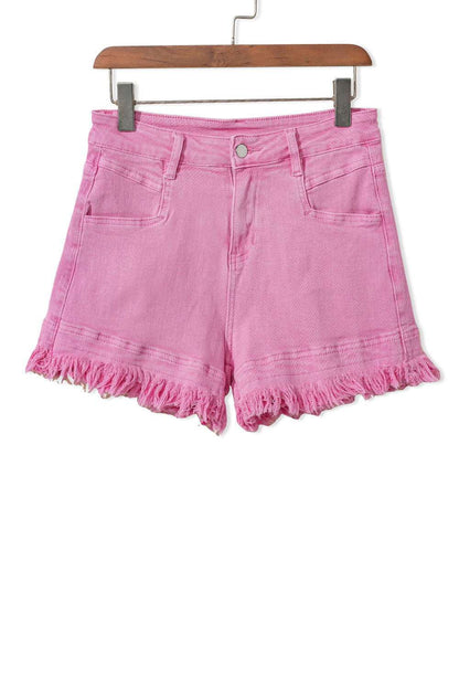 Turquoise Raw Hem Mid Rise Denim Shorts 