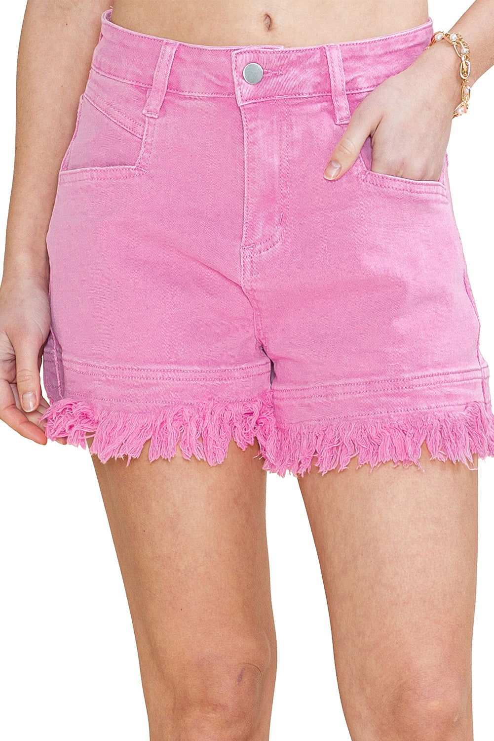 Turquoise Raw Hem Mid Rise Denim Shorts 