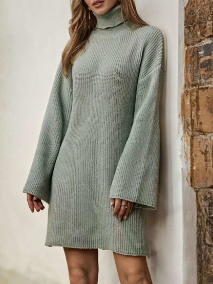 Turtleneck Dropped Shoulder Sweater Dress 