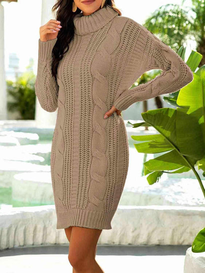 Turtleneck Ribbed Sweater Dress 