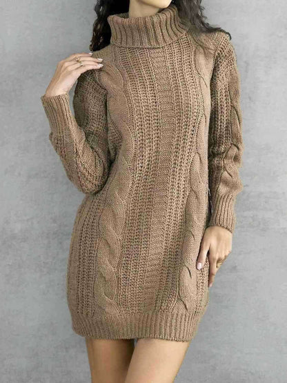 Turtleneck Ribbed Sweater Dress 