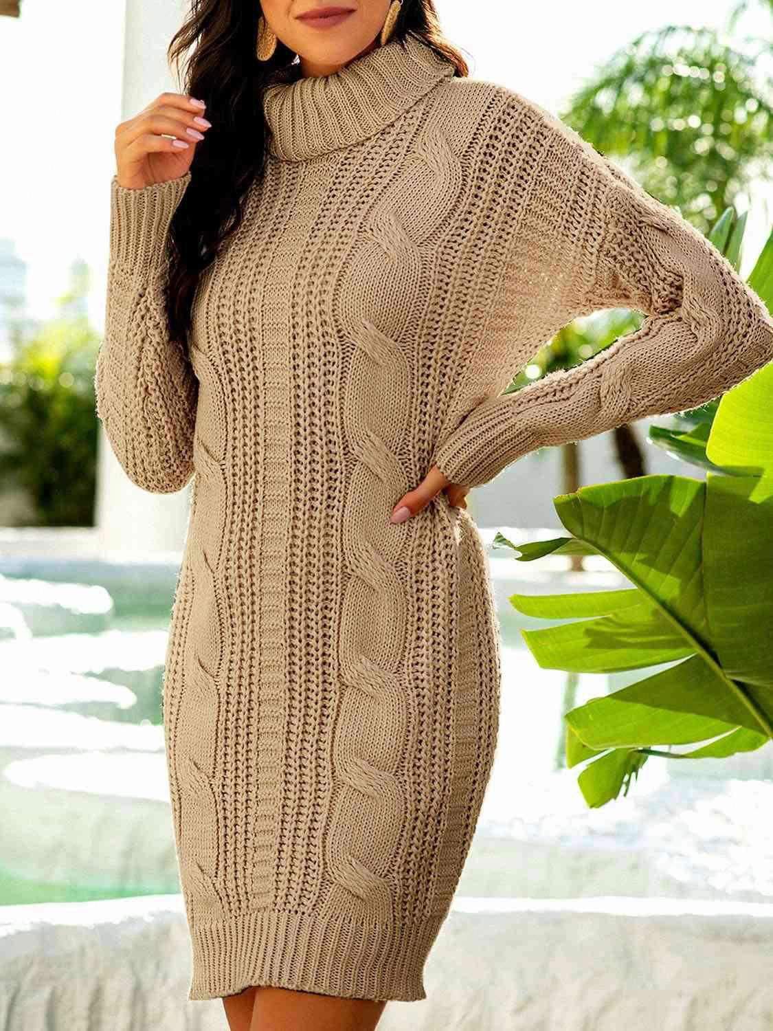 Turtleneck Ribbed Sweater Dress 