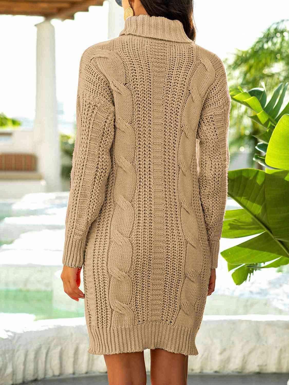 Turtleneck Ribbed Sweater Dress 