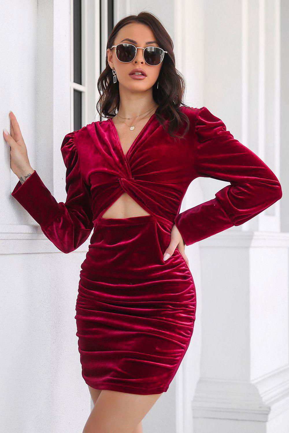 Twist Front Cutout Long Sleeve Dress 