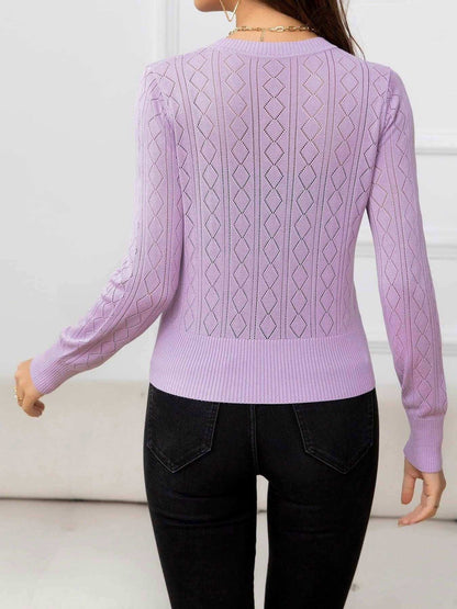 V-Neck Buttoned Long Sleeve Knit Top for Casual Style 