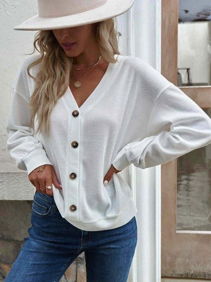 V-Neck Dropped Shoulder Blouse - Casual Style & Comfort 