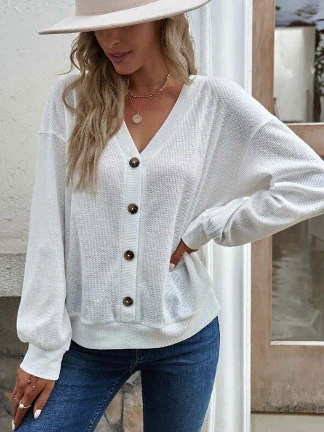 V-Neck Dropped Shoulder Blouse - Casual Style & Comfort 