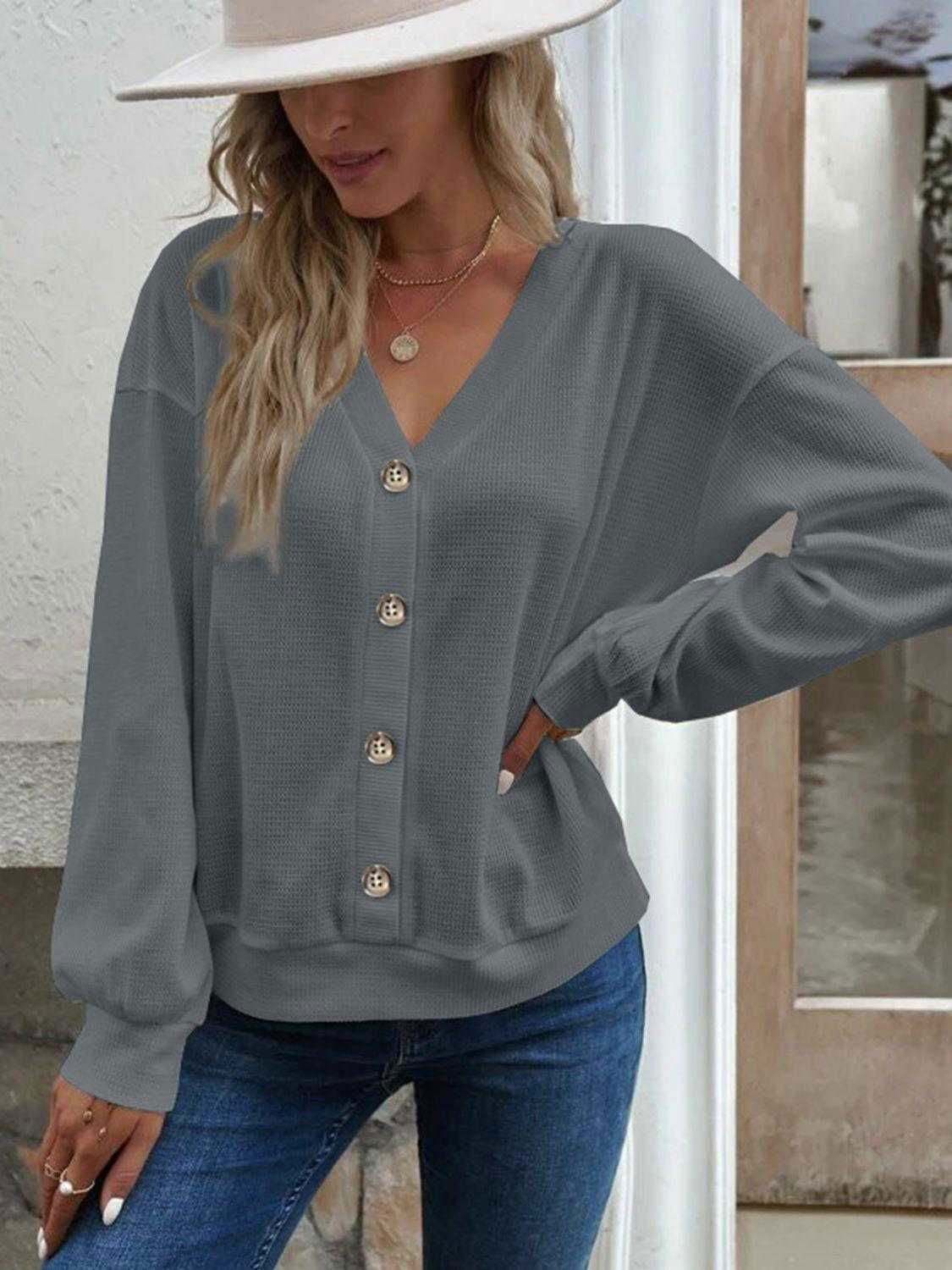 V-Neck Dropped Shoulder Blouse - Casual Style & Comfort 