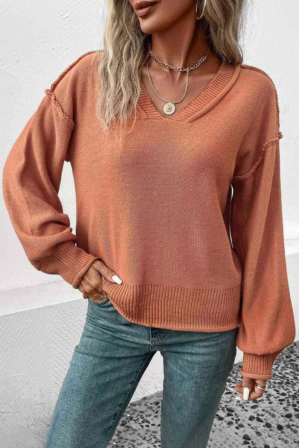 V-Neck Exposed Seam Sweater 