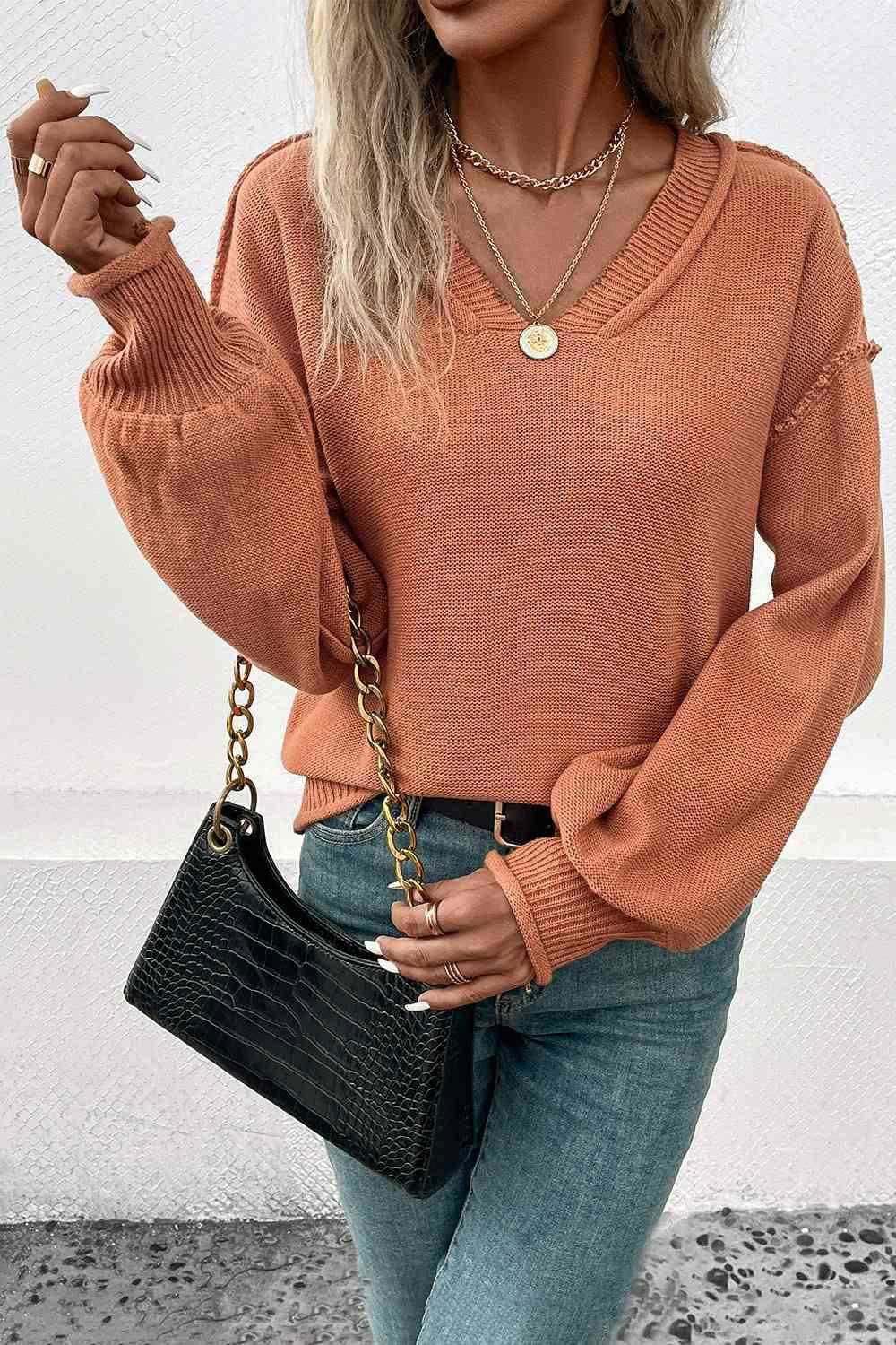 V-Neck Exposed Seam Sweater 