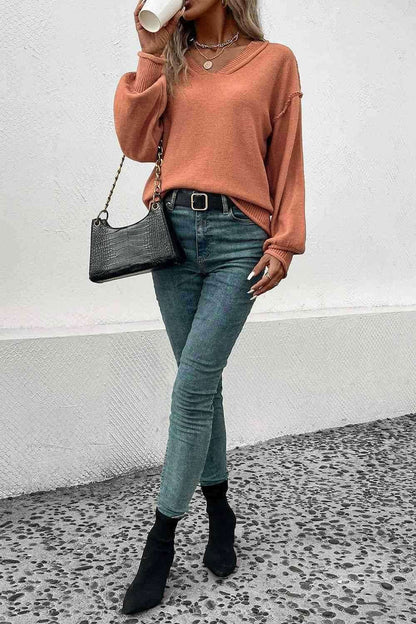 V-Neck Exposed Seam Sweater 