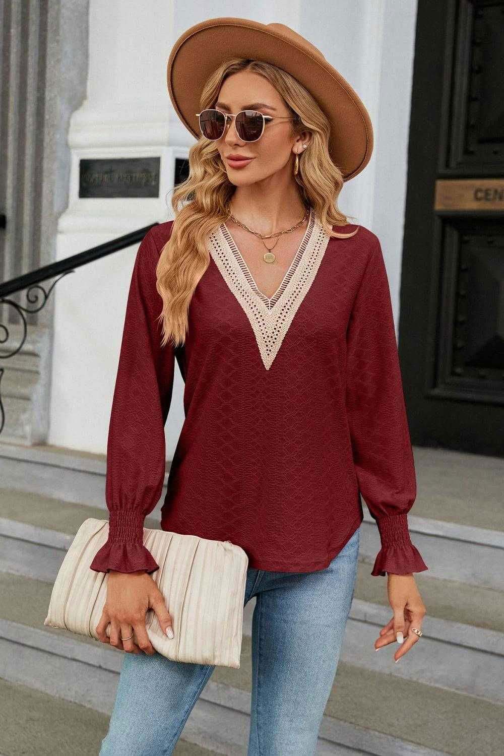 V-Neck Flounce Sleeve Blouse - Chic and Stylish Design 