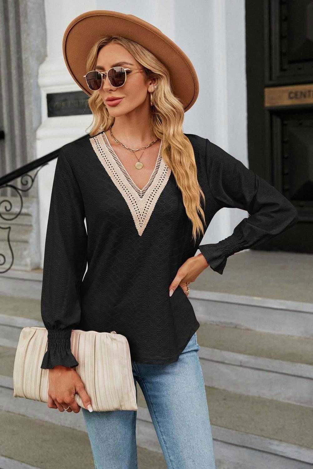 V-Neck Flounce Sleeve Blouse - Chic and Stylish Design 