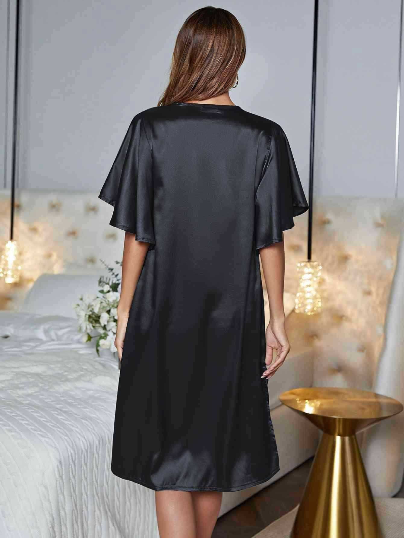 V-Neck Flutter Sleeve Night Dress 