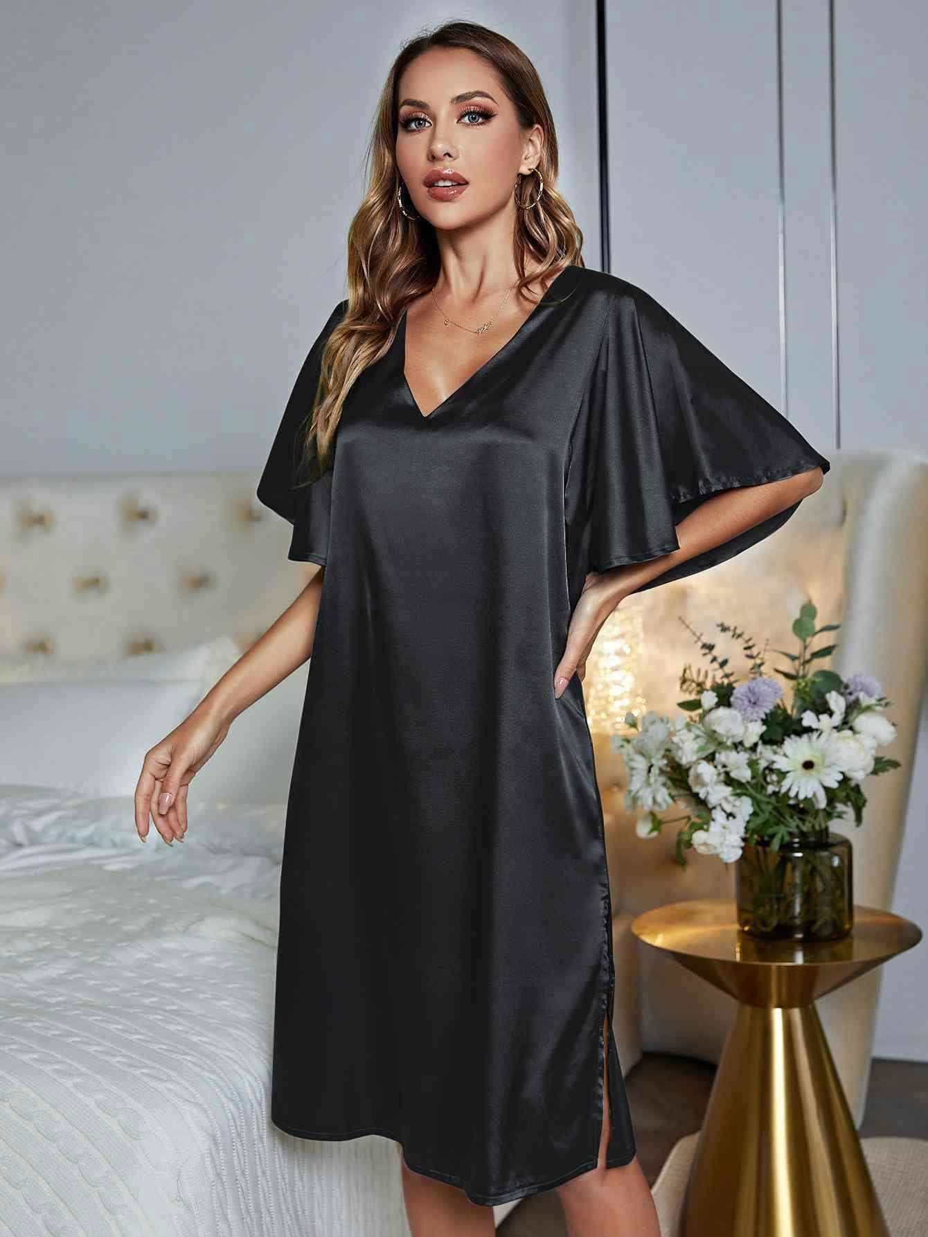 V-Neck Flutter Sleeve Night Dress 