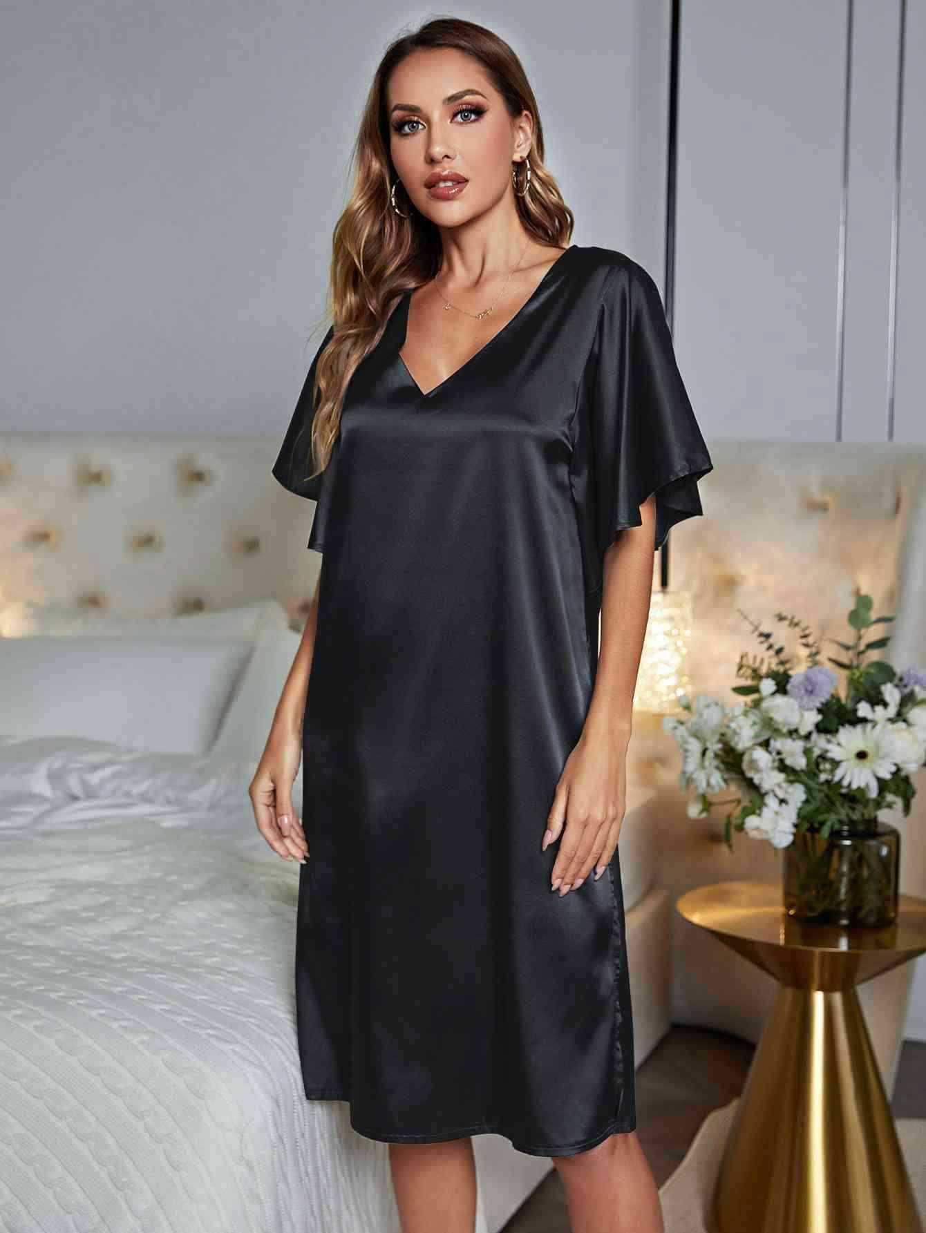 V-Neck Flutter Sleeve Night Dress 