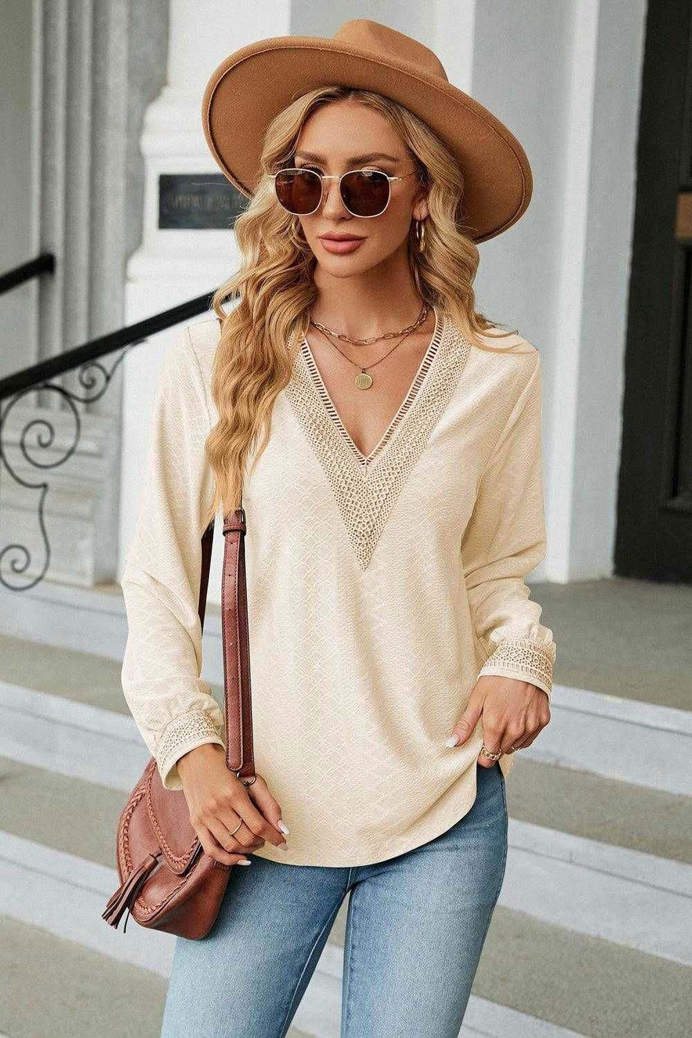 V-Neck Long Sleeve Blouse for Effortless Style | Shop Now 