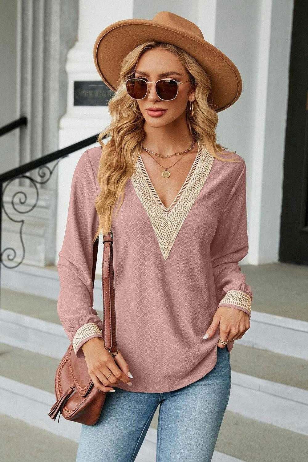 V-Neck Long Sleeve Blouse for Effortless Style | Shop Now 