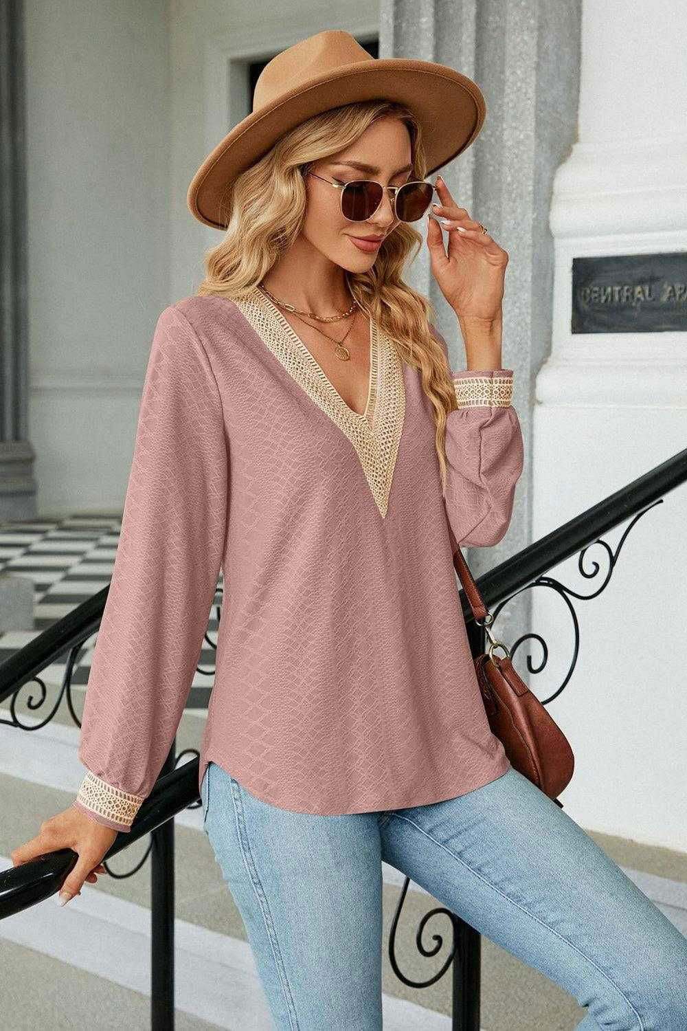 V-Neck Long Sleeve Blouse for Effortless Style | Shop Now 