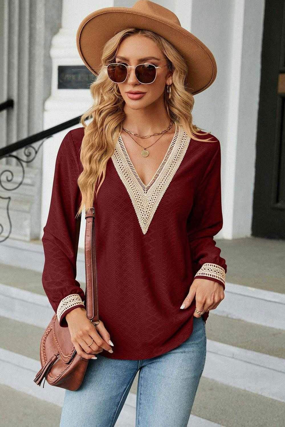 V-Neck Long Sleeve Blouse for Effortless Style | Shop Now 