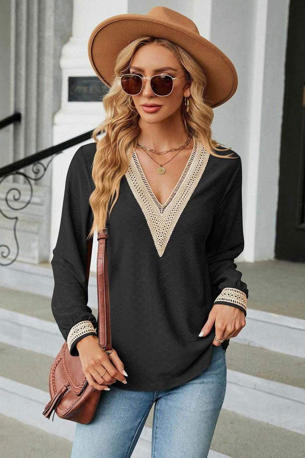 V-Neck Long Sleeve Blouse for Effortless Style | Shop Now 