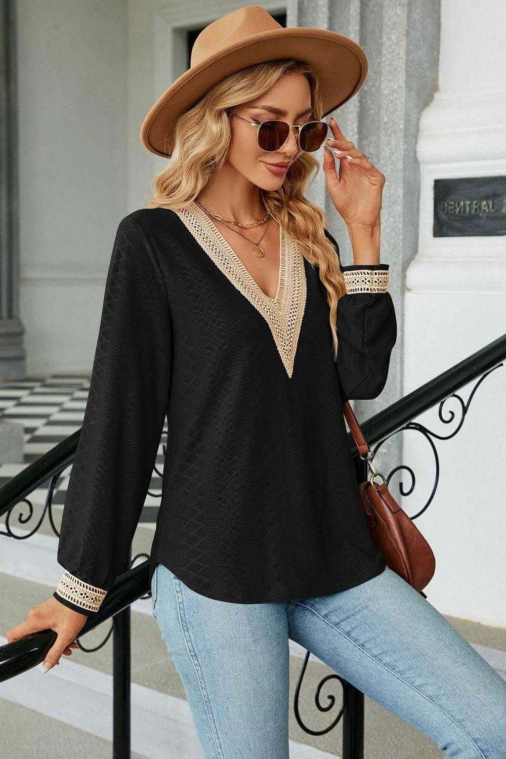 V-Neck Long Sleeve Blouse for Effortless Style | Shop Now 