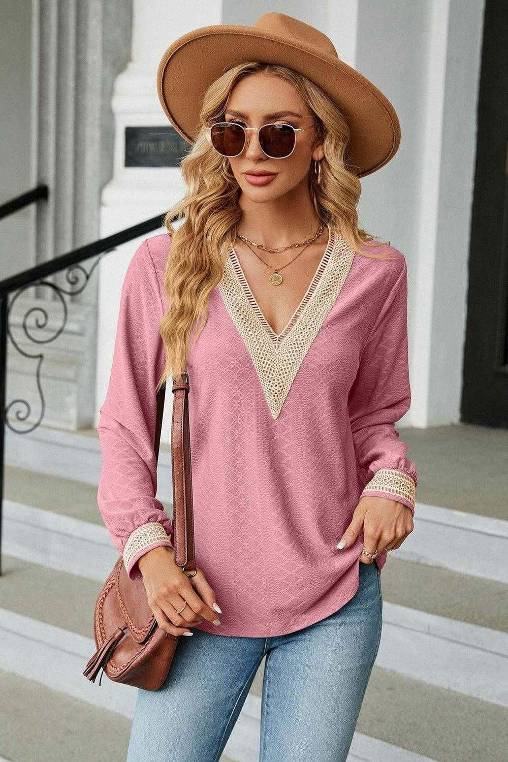 V-Neck Long Sleeve Blouse for Effortless Style | Shop Now 