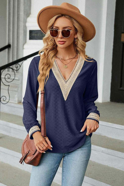 V-Neck Long Sleeve Blouse for Effortless Style | Shop Now 