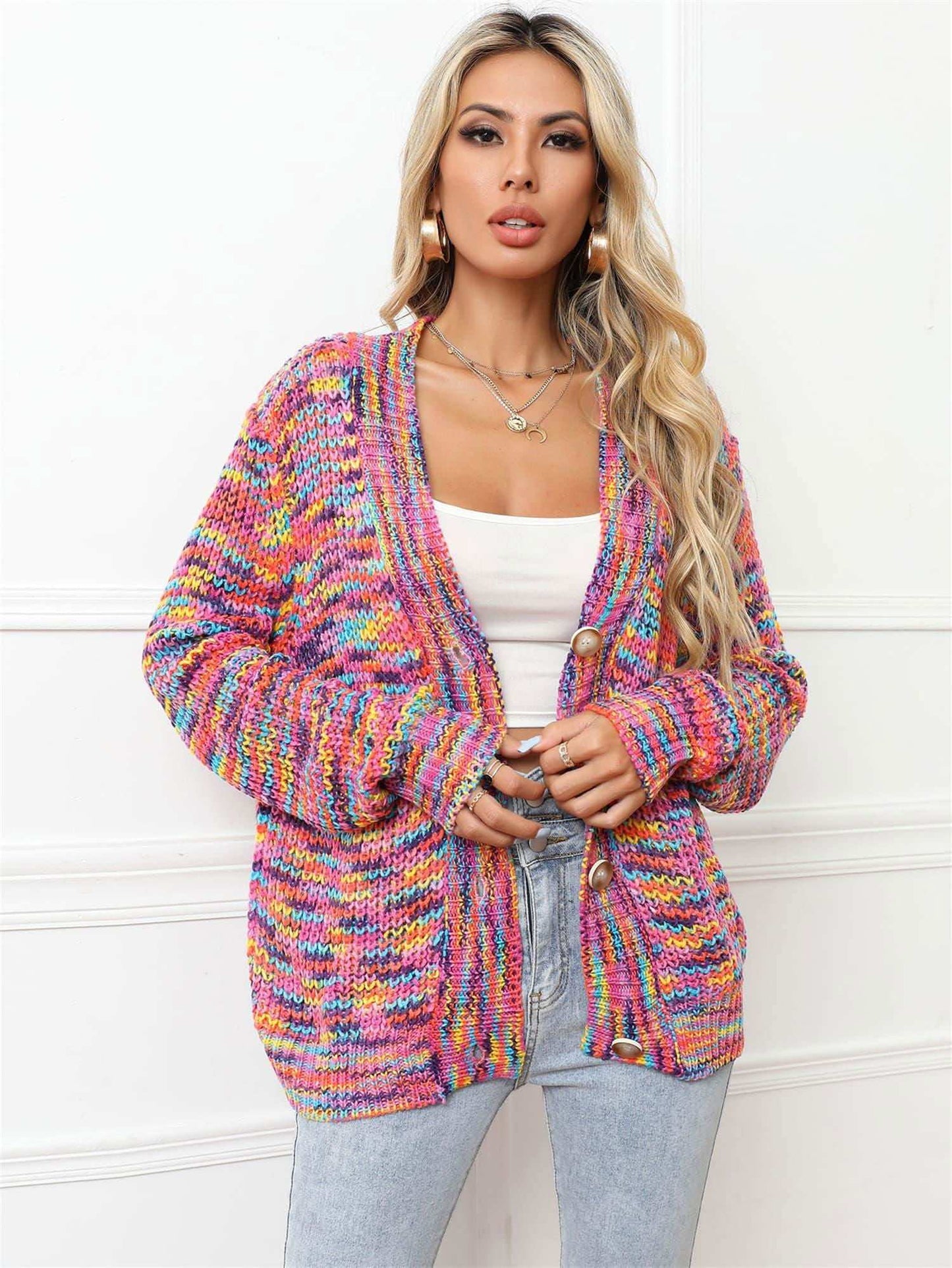 V-Neck Long Sleeve Cardigan 