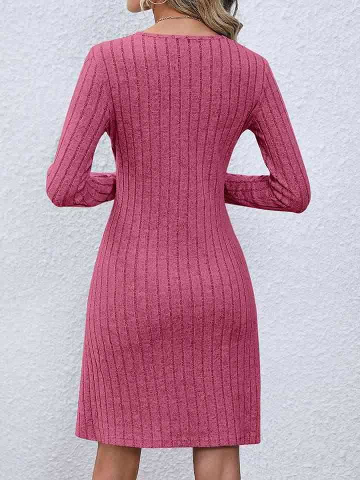 V-Neck Long Sleeve Mini Dress 