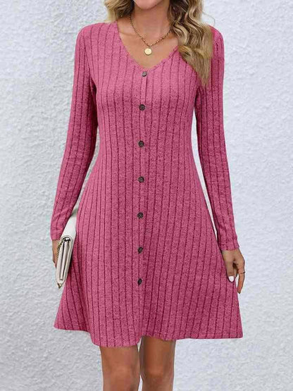 V-Neck Long Sleeve Mini Dress 