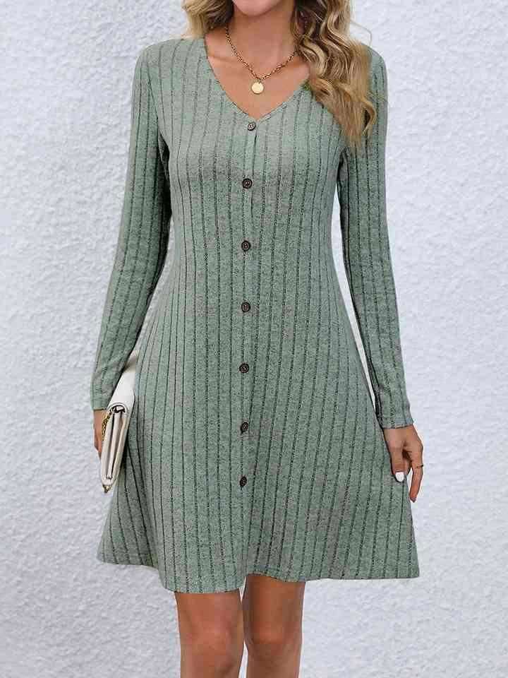 V-Neck Long Sleeve Mini Dress 