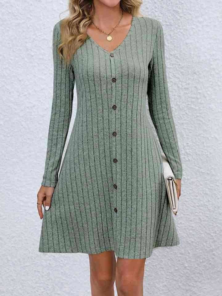 V-Neck Long Sleeve Mini Dress 